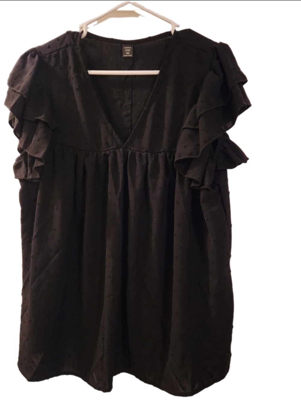 SHEIN Black Ruffle Sleeve V-Neck Top